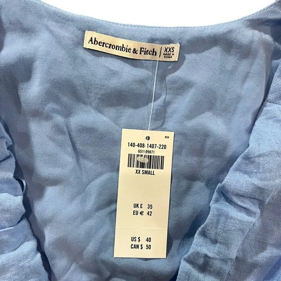 NWT Abercrombie‎ & Fitch Women's Blue Cropped Tie Front Linen Top Size XXS - Picture 5 of 5